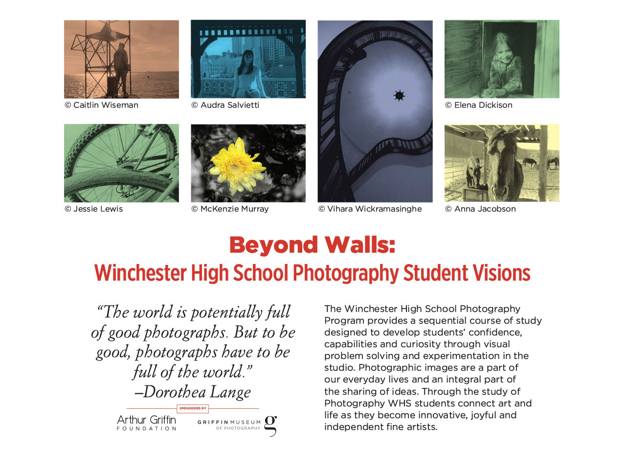 A collage of student photos with text below that reads: Beyond Walls: Winchester High School Photography Student Visions.